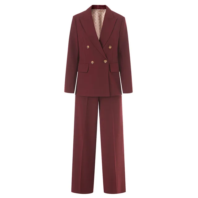 Kate Lapel Long Sleeves Spliced Double Breasted Pant Set 2