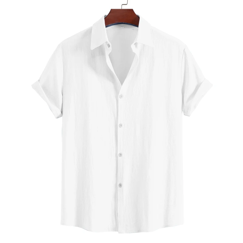 New men's short-sleeved lapel shirt summer fashion solid color outdoor youth pure cotton top versatile casual comfortable