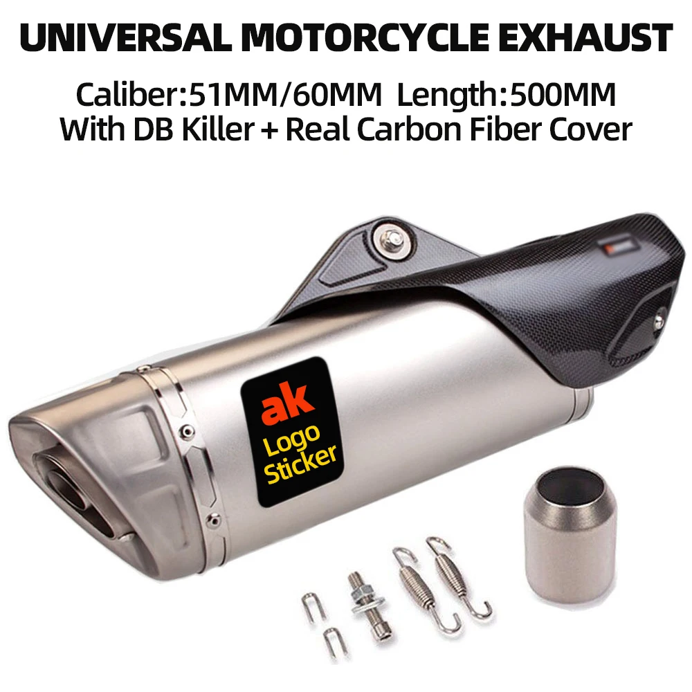 

51/60mm Universal Motorcycle ak Exhaust Pipe Muffler With DB Killer And Carbon Fiber Cover Motorcycle Exhaust Pipe Modified Part