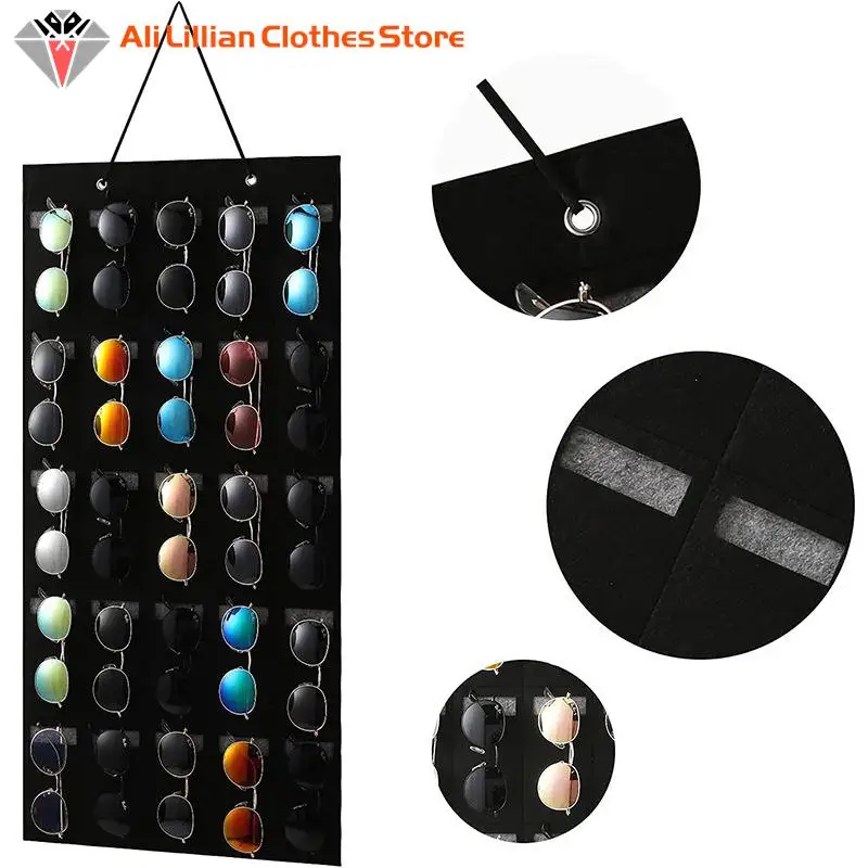 

25 Slots Glasses Organizer Storage Display With Sturdy Rope Felt Wall Hanging Stand Bag Sunglasses Eyeglass Container Holder