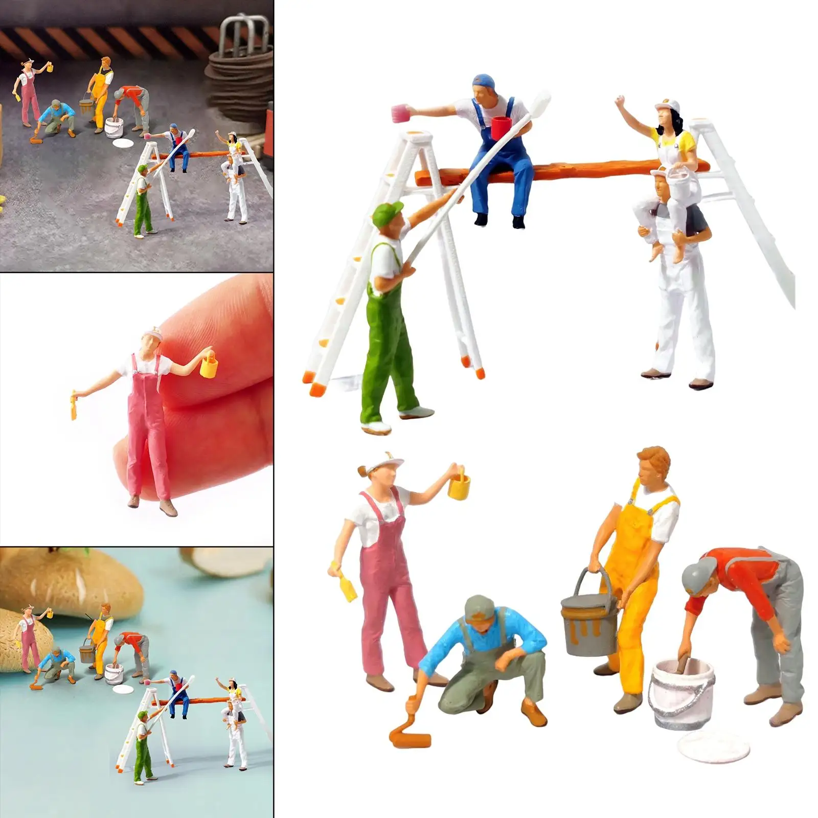 1/87 People Figure Painter Miniature Painting Scene Micro Landscape with Ladder Rack for Train Railways Sand Table Building Kit 4