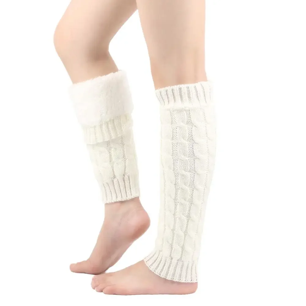 1 Paar gestrickte Beinwärmer für Damen, warme Woll-Stiefelüberzüge für den Winter, mit Fleece gefüttert, verdickt, warm, hohe Beinabdeckung, gehäkelte lange Socken – Detail 8