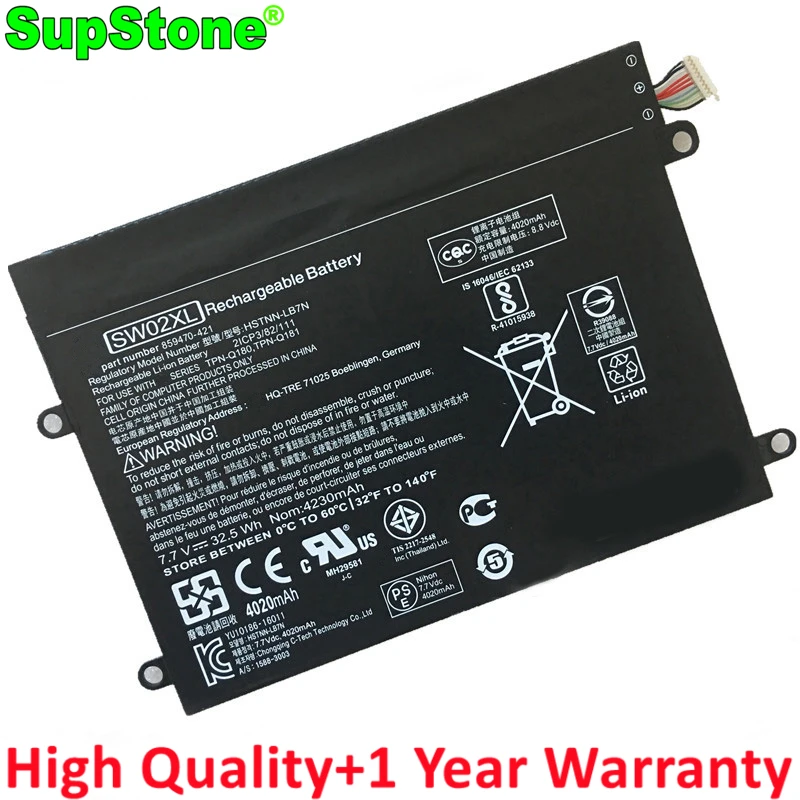 

SupStone SW02XL HSTNN-LB7N Laptop Battery for HP Notebook X2 210 G2,10-P000NS P048NB P009NL TPN-Q180 Q181 859470-1B1 859517-855