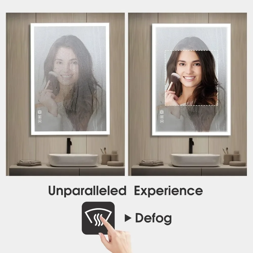 48&rsquo;&rsquo; x 28&rsquo;&rsquo; LED-Bathroom-Mirror-with-Frame, Bluetooth-Speakers, 3 Color Temperatures, Touch-Sensors, Dimmable Brightness