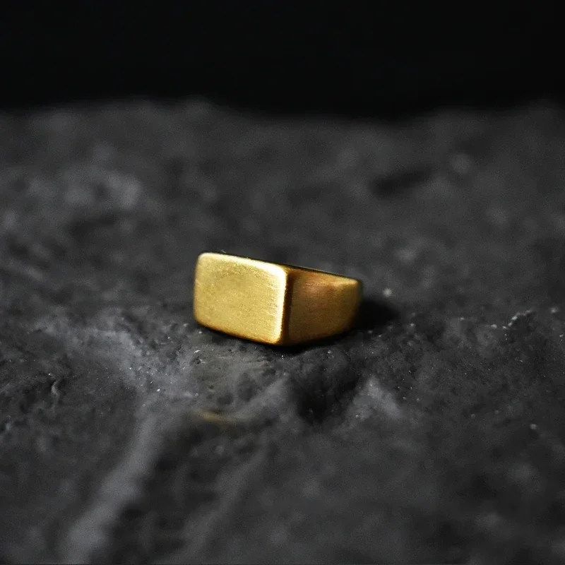 Stainless Steel Signet Ring for Men Gold Color Size 7-13