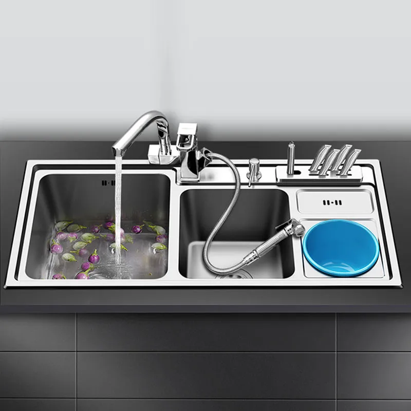 

Kitchen Sink Stainless Steel Sinks With Trash Can Knife Holder Above Counter Or Undermount 1.2mm Thickness