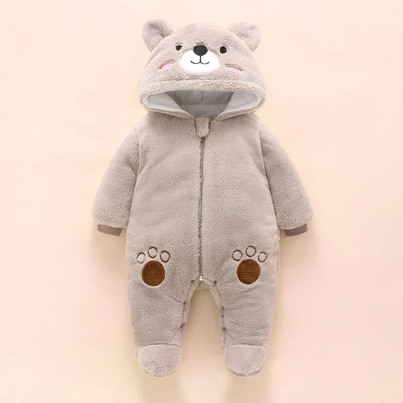 0-12M Baby Rompers Bear Toddler Girls Overall Jumpsuit Winter Warm Hooded Cotton Baby Boys Romper Infants Crawling Clothing baby clothes bear hooded jumpsuit