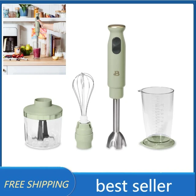 Beautiful 2-Speed Immersion Blender with Chopper & Measuring Cup, Sage Green by Drew Barrymore