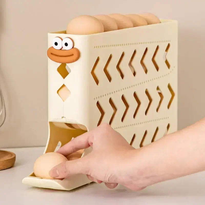 4 Tiers Automatic Rolling Egg Holder Rack New Large Capacity Egg Organizer Storage Box for Refrigerator Dispenser 30 Eggs