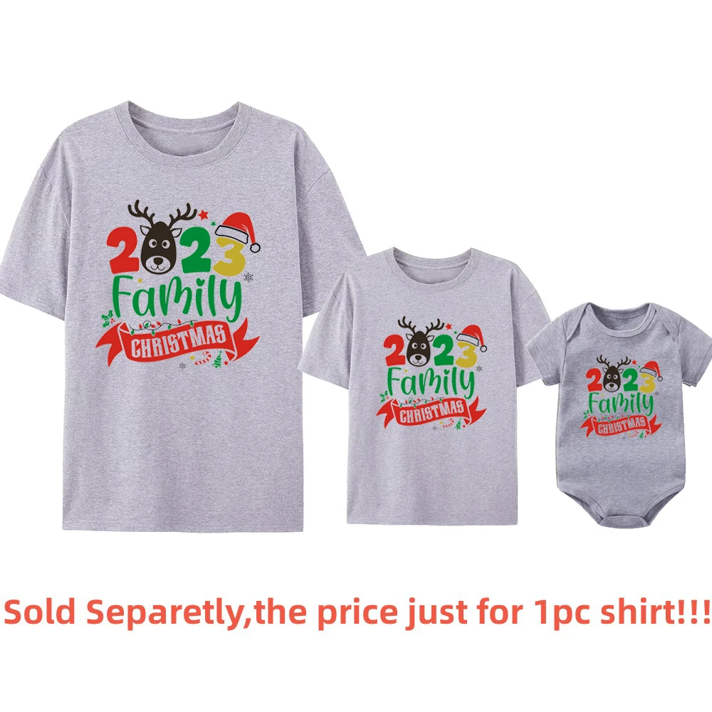 thumbnail image 1 of Camisas navideñas familiares 2023, trajes familiares a juego de algodón, camisetas para papá, mamá, niños, mamelucos para bebés, blusas a juego, ropa de Navidad, regalo, 1 of 5