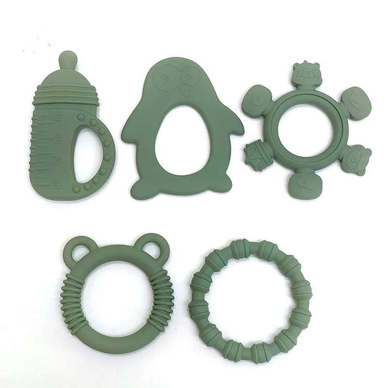 Teether toys baby food grade silicone teething stick children mouth muscle trainer