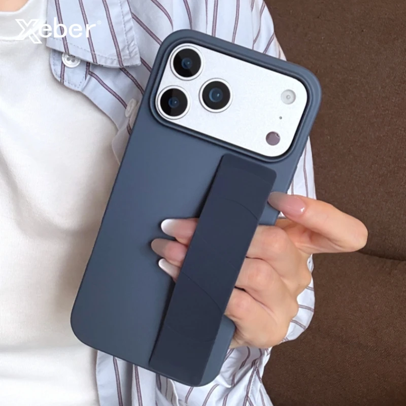Luxury Solid Stretch Silicone Wrist Strap Case - Ultra Thin Matte Shockproof Cover