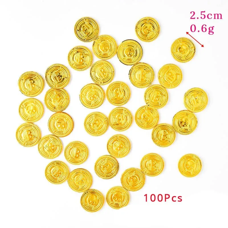 50 قطعة عملات ذهبية القراصنة البلاستيك وهمية الكنز عملات الدعائم ديكور الهالوين الاطفال حفلة عيد ميلاد لصالح لعبة الكنز لوازم