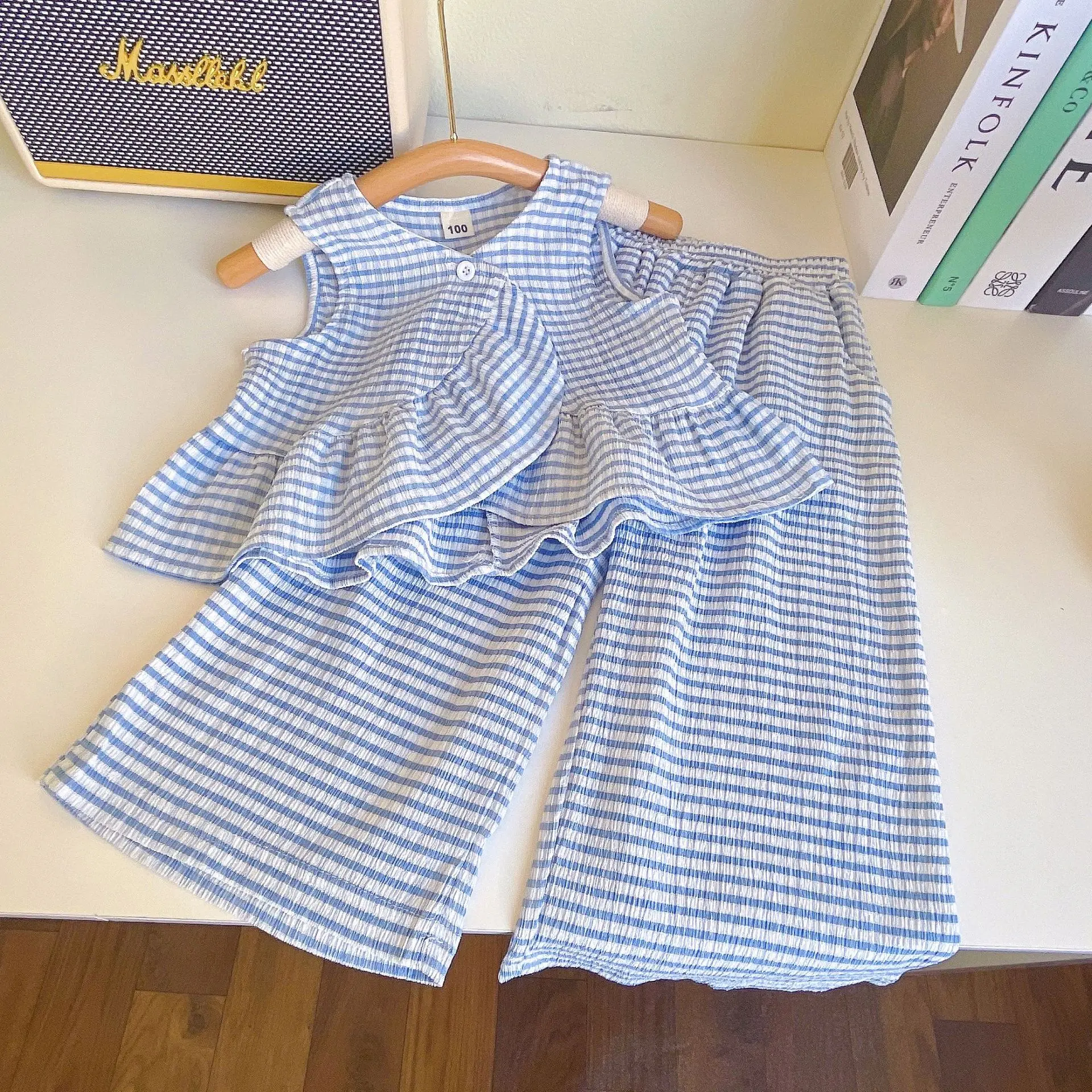 

Spring Summer Suit New Children Wear Girls Cute Irregular Sleeveless Top Wide Leg Pants Set Toddler Girl Clothes Outfits
