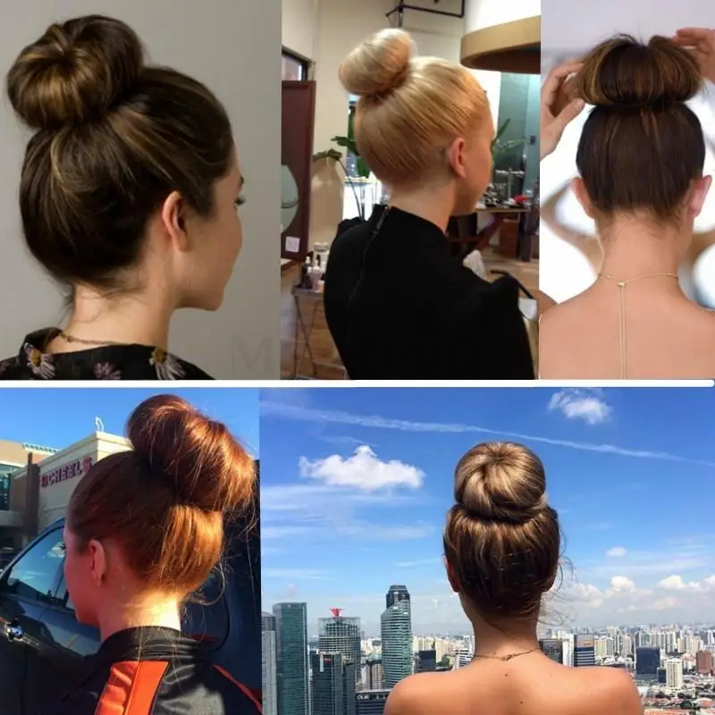 Human Hair Buns Claw On Drawstring Ponytail Flexible Hair Pieces Updo Donut Chignon Clip On Buns for Wedding and Show