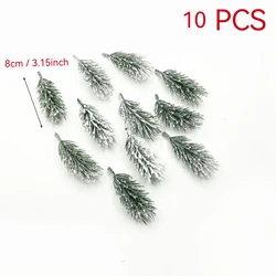 Set of 10 Realistic Artificial Pine Needle Branches for Festive Decor and DIY Projects (Snowflake pine 8cm)