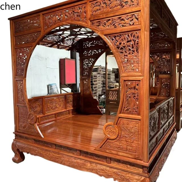 CZ Chinese Style Solid Wood Large Bed Ming Qing Classical Step Bed Rosewood Double Moon Flower Bird Vintage Frame Bed 3 CZ Chinese Style Solid Wood Large Bed Ming Qing Classical Step Bed Rosewood Double Moon Flower Bird Vintage Frame Bed 3