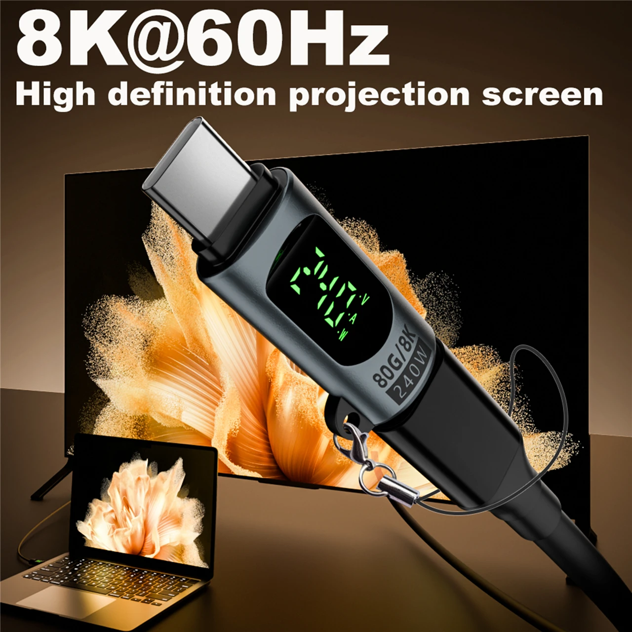 Enhanced USB4 40Gbps Adapter with Digital Display - High-Speed 80Gbps Type C to Type C Connector with 240W Power and 8K Support