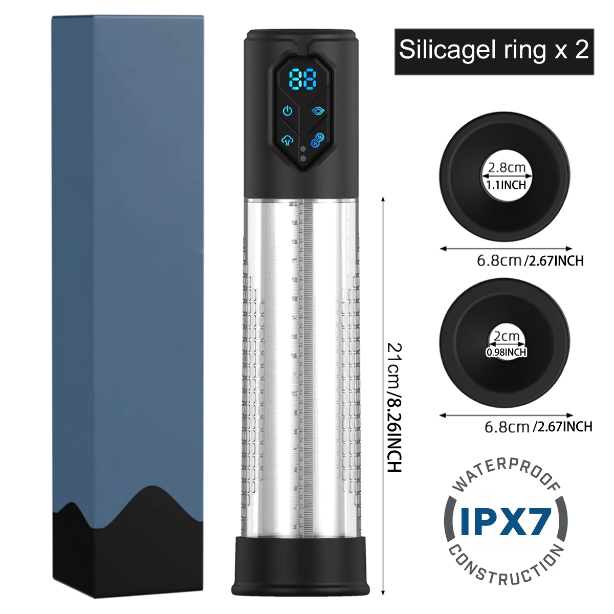 IPX7 Waterproof Electric Penis Pump for Enlargement Man Vacuum Pump Enlargement Extend Pump 4 Suction Levels 2 Silicone Sleeves