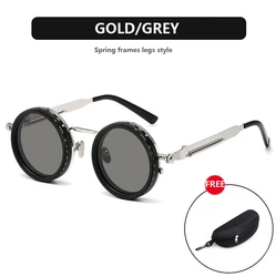 Polarized Adjustable Dimming Retro Punk Sunglasses for Men & Women - UV400 Protection Outdoor Shades (Silver spring frame)