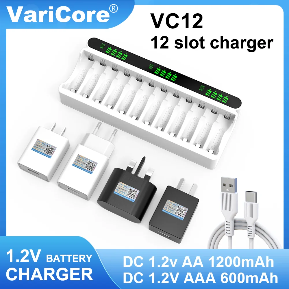 VariCore VC12 1.2V 12-Slot Rechargeable Battery Charger for Ni-MH AA AAA Nickel Hydrogen Batteries