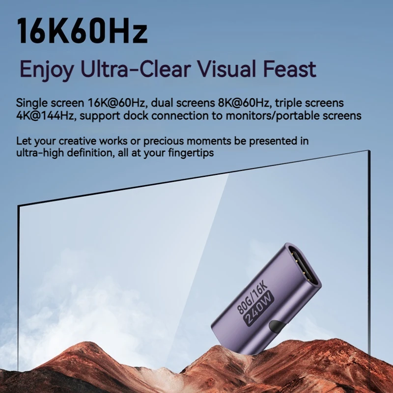 알루미늄 240W USB to 타입 C 어댑터 USBC to 타입-C 여성용 80Gbps OTG 16K 비디오 고속 충전 커넥터 노트북 폰 맥북용