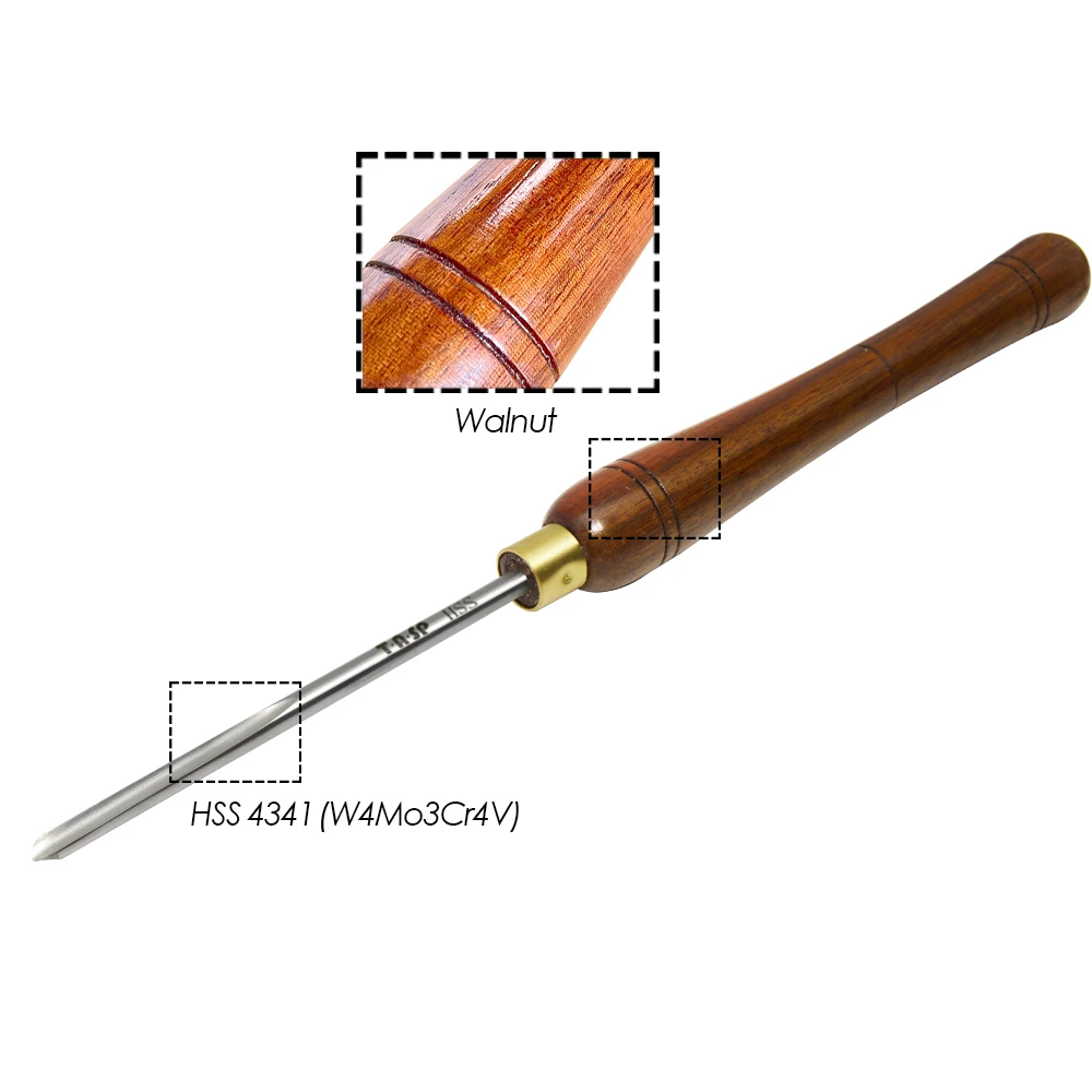 TASP-6.3mm 1/4 인치 스핀들 가우 징 목공 도구, V 자형 플루트 목재 터닝 러핑 치즐, 선반 용 HSS 블레이드 및 월넛 핸들