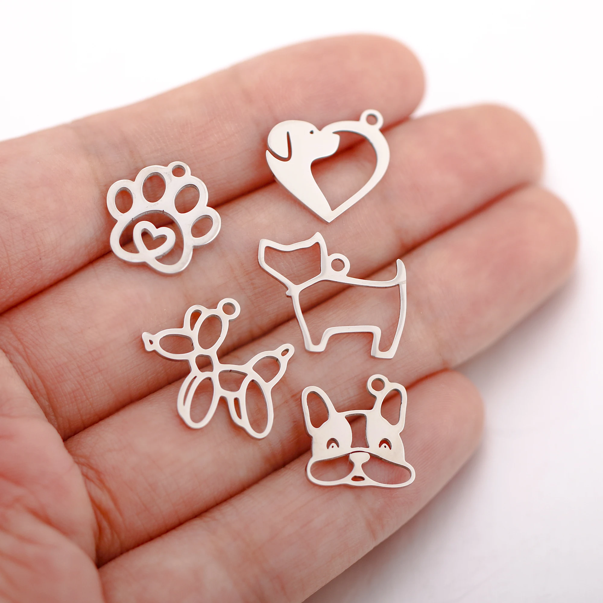 Stainless Steel Charms 5PCS Stainless Steel Pet Dog Cat Claw Charms＆Balloon Dog Pendants For Making Necklace Bracelet Earrings DIY Jewelry Accessories stainless steel charms pet cat charm animal charms metal charm jewelry charms