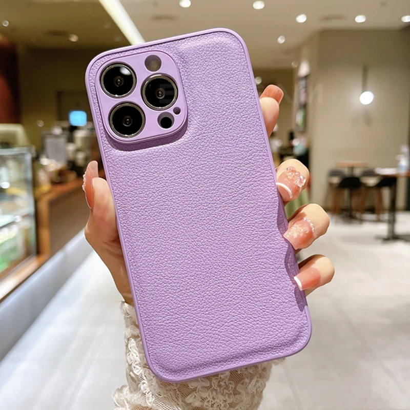 thumbnail image 1 of Korea Leather Texture Case For iPhone 15 14 13 12 Mini 11 Pro Max XS XR 8 7 Plus Plain Original Silicone Soft Shockproof Cover, 1 of 4