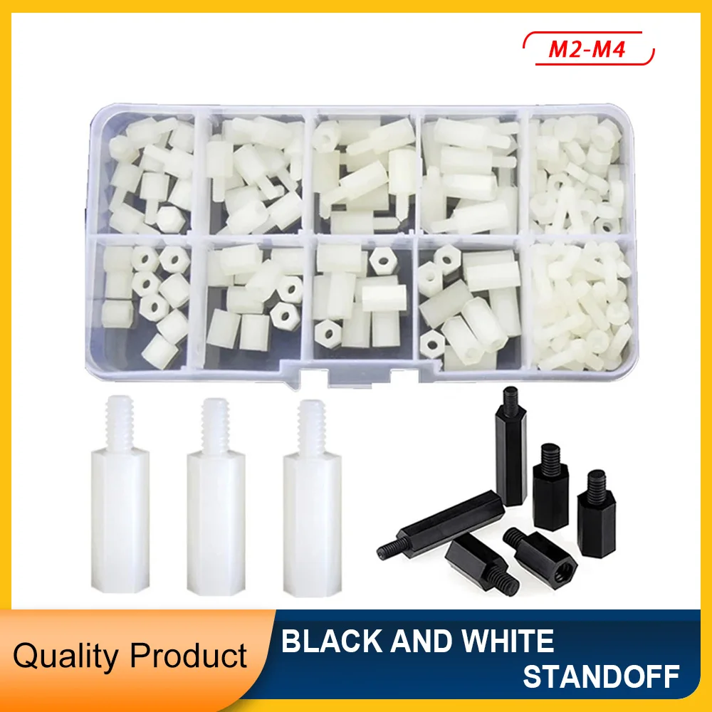 

M2 M2.5 M3 M4 Hex Nylon Support Gasket Set Black And White Column Plastic PCB Motherboard Bolt Spacing Screws Nut Assortment Kit