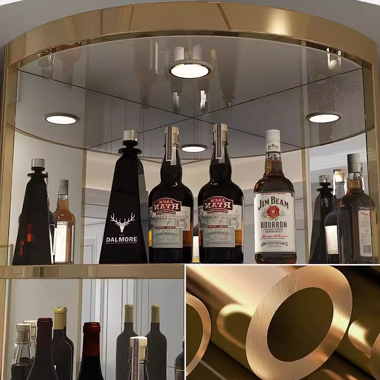 Modern Living Room Stainless Steel Metal Frame Wine Display Cabinet Luxury Double Door Glass Corner Bar Wine Storage Cabinet