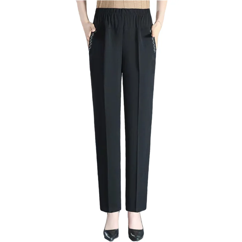 High Waist Elastic Large Size Casual Pants Autumn Season Mom Pants Straight Leg Harlan Pants Nine Points for Older Women - Image 4