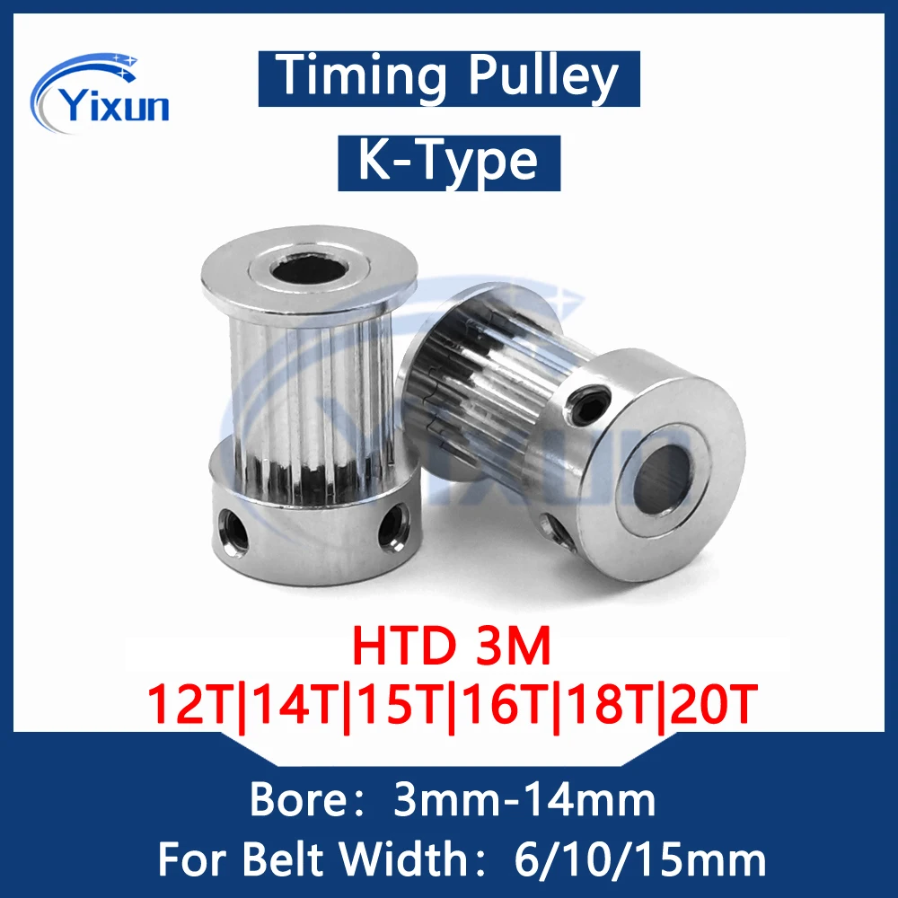 12T 14T 15T 16T 18T 20Teeth HTD 3M Timing Pulley Bore 3mm-14mm Fit Belt Width 10/15mm Pitch 3mm Synchronous Wheel For 3D Printer