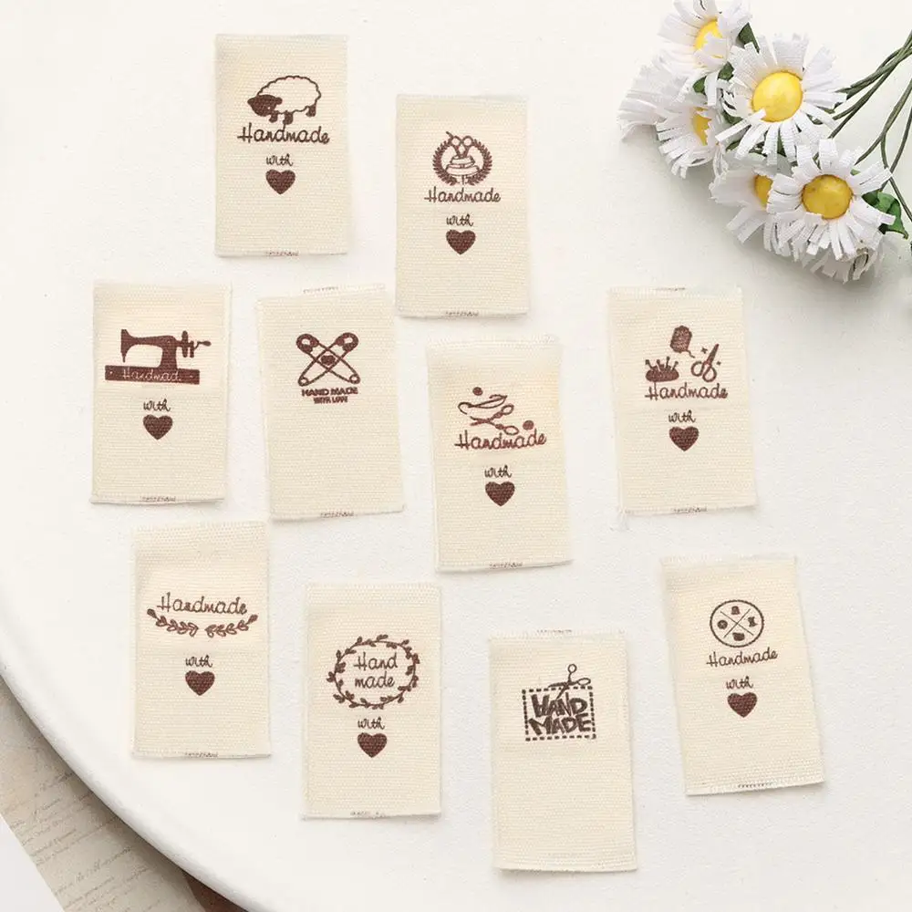 50PCS Handmade With Love Cloth Garment Labels Cartoon Pattern Sheep Scissors Heart Shape Clothing Tags DIY Sewing Accessories