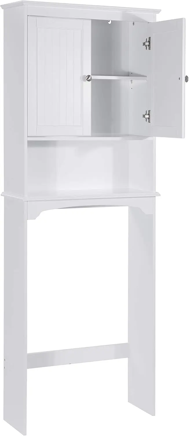 White Over Toilet Storage Cabinet with Adjustable Shelf, Bathroom Organizer Space Saver