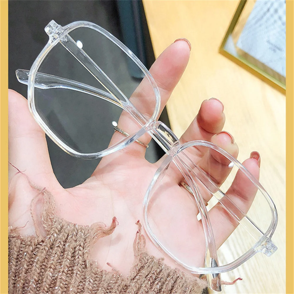 Large Frame Anti Blue Light Eyeglasses Transparent Square Eyewear Computer Glasses Women Men Flat Lens Optical Spectacle Glass