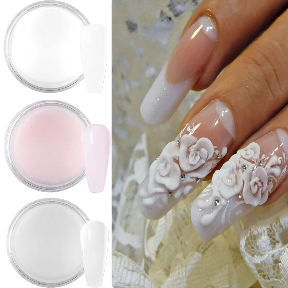 10g/bottle Professional Acrylic Powder Clear White Pink Crystal Powder for Manicure Extension 3D Nail Art Acrylic Polymer