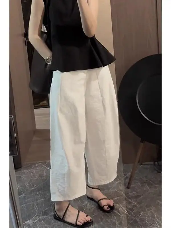 High Waist Wide Leg Pants Nine Points Casual Trousers for Women Summer New Style plus Size Banana Pants Slimming Effect - 5