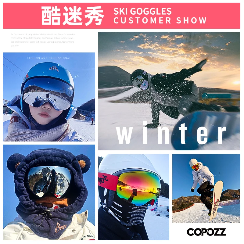 Ski Goggles COPOZZ Winter Sports UV400 Protection Ski Mask Male Female Anti-Fog Big Face Snow Glasses Skiing Snowboard Eyewear
