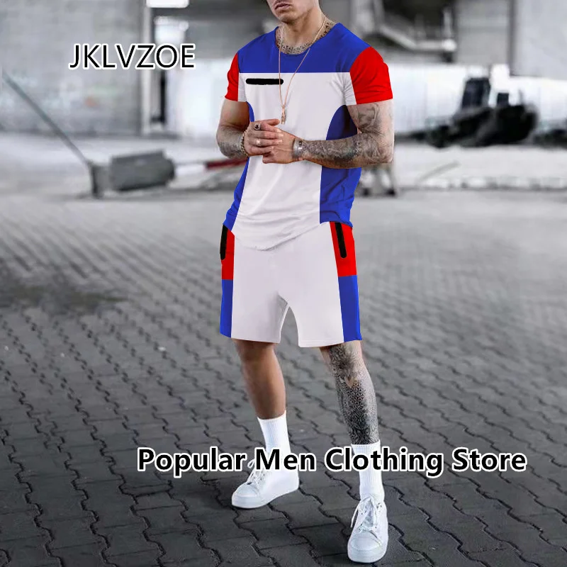 2023 Fashion Men's Sets Summer Short Sleeve T-Shirt Suit 2 Piece Streetwear 3D Print Sports Beach Shorts Tracksuit Male Clothing