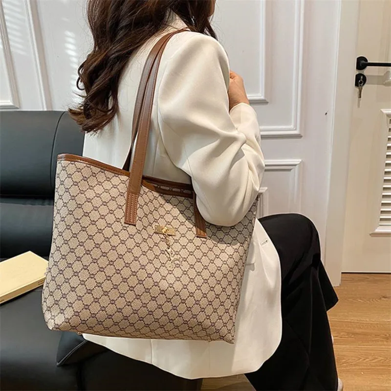 Classic Women Tote Bag, Synthetic Leather Geometric Design for Women Handbag Shoulder Bag, Large Capacity Shopping Travel Bag