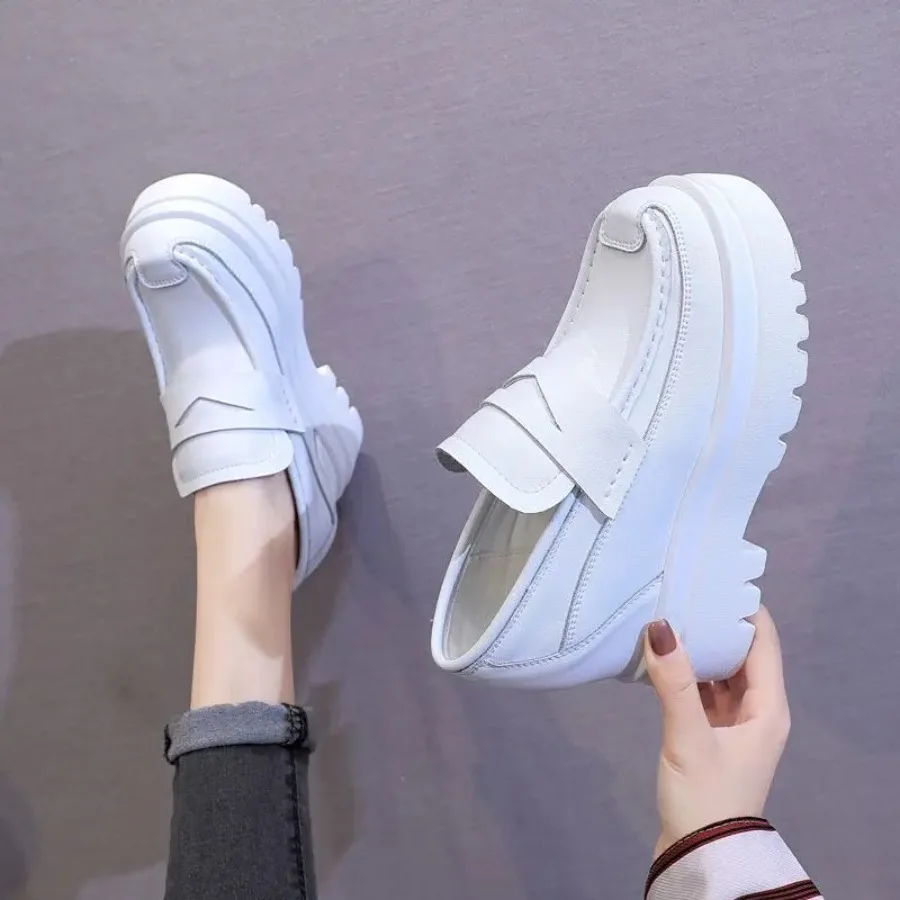 

Krasovki 9CM Spring Summer Women Black Genuine Leather Women Shoes Hidden Heels Slip on Platform Wedge Pumps Women Females Shoes