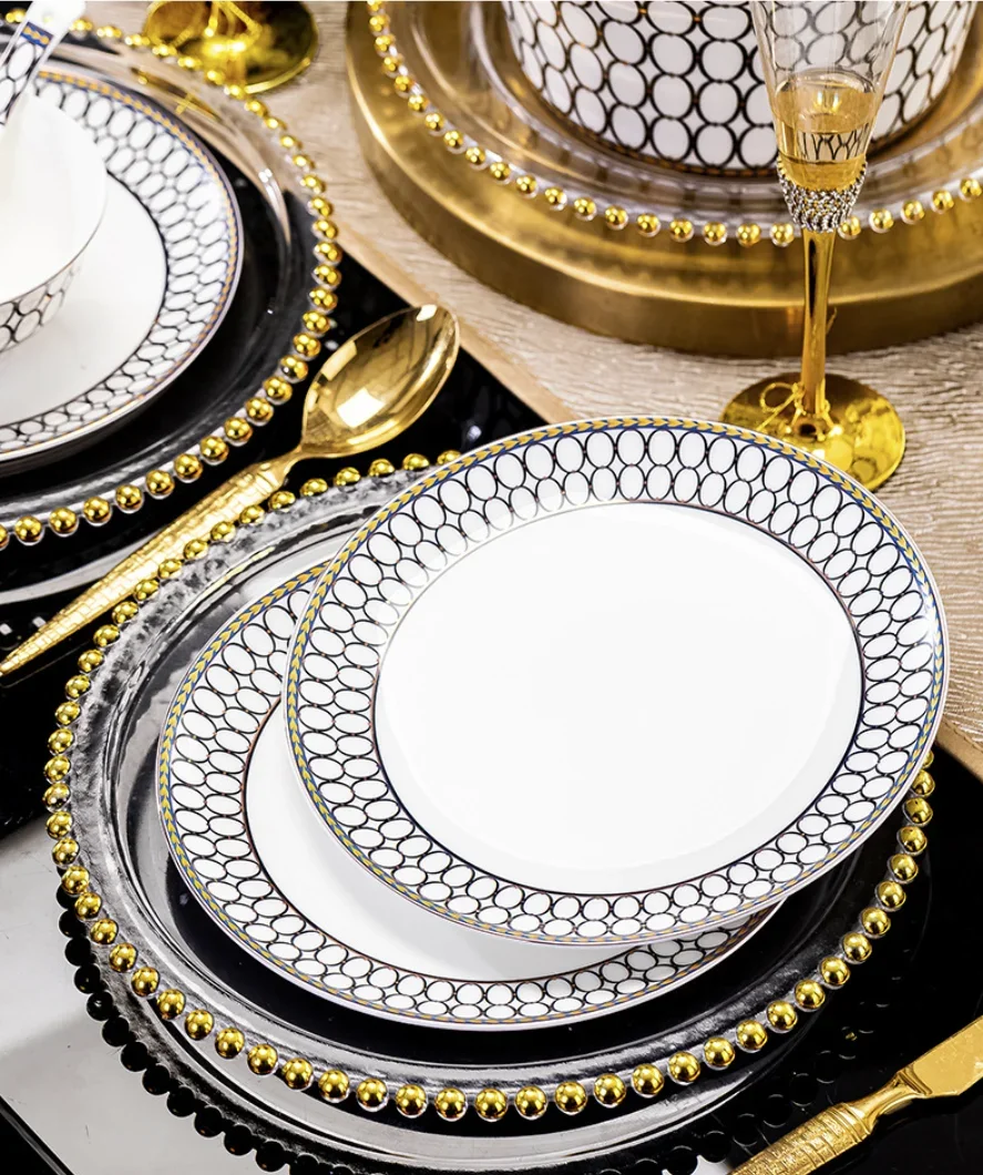 High-quality ceramic tableware set Household high-end bone china tableware set 60 pieces Full of gifts