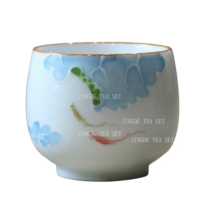Ceramic Relief Tea Cup Home Hand-painted Tea Cup White Porcelain Kung Fu Tea Set Drinking Utensils Reverse Mouthed Master Cup
