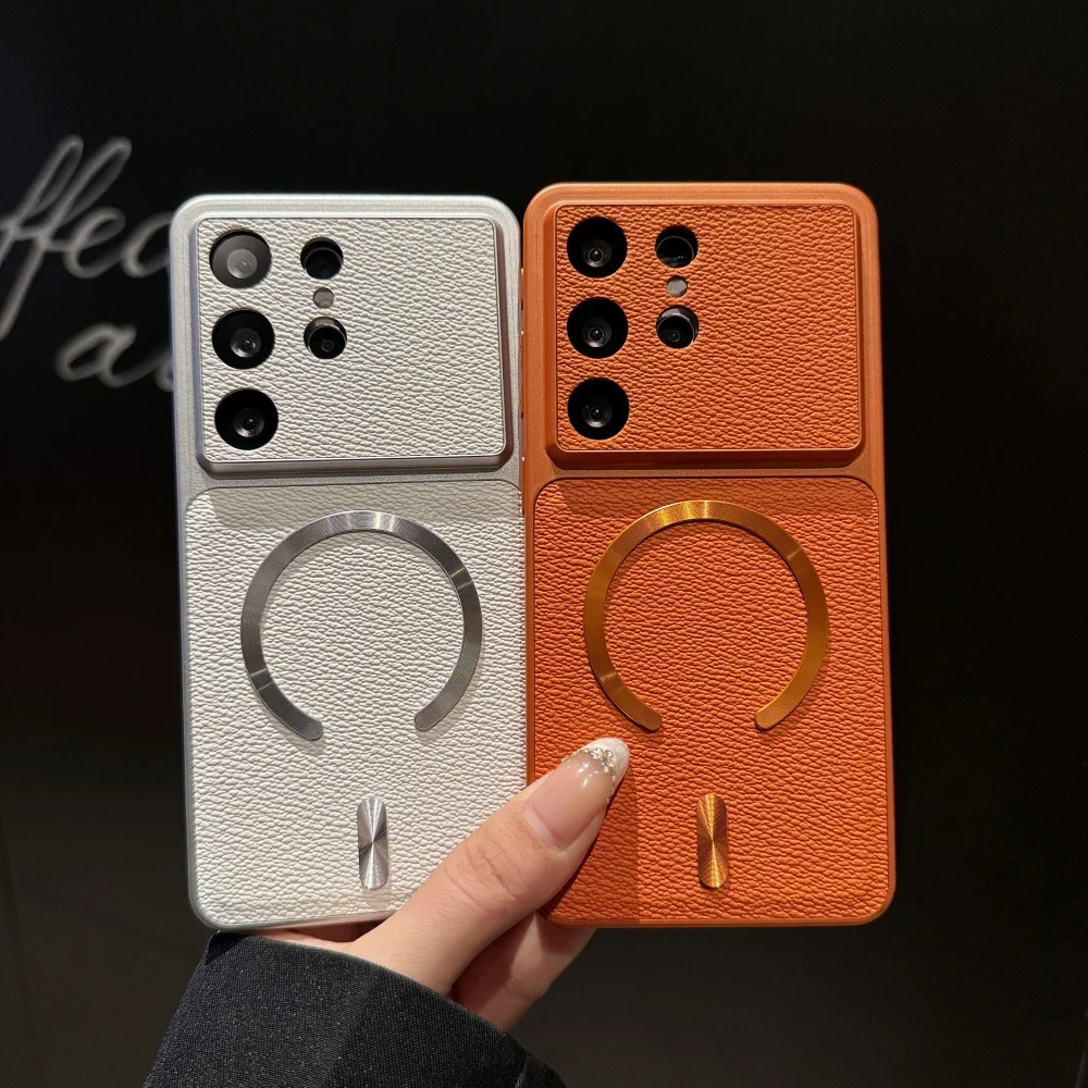 Luxury Leather Texture Shockproof Magnetic Phone Case with Big Window Cover