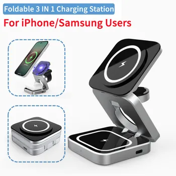 Supporto per caricabatterie wireless magnetico portatile per iPhone 15 14 13 Pro Mini stazione di ricarica rapida pieghevole per Apple Watch SE 8 7 Airpods 1