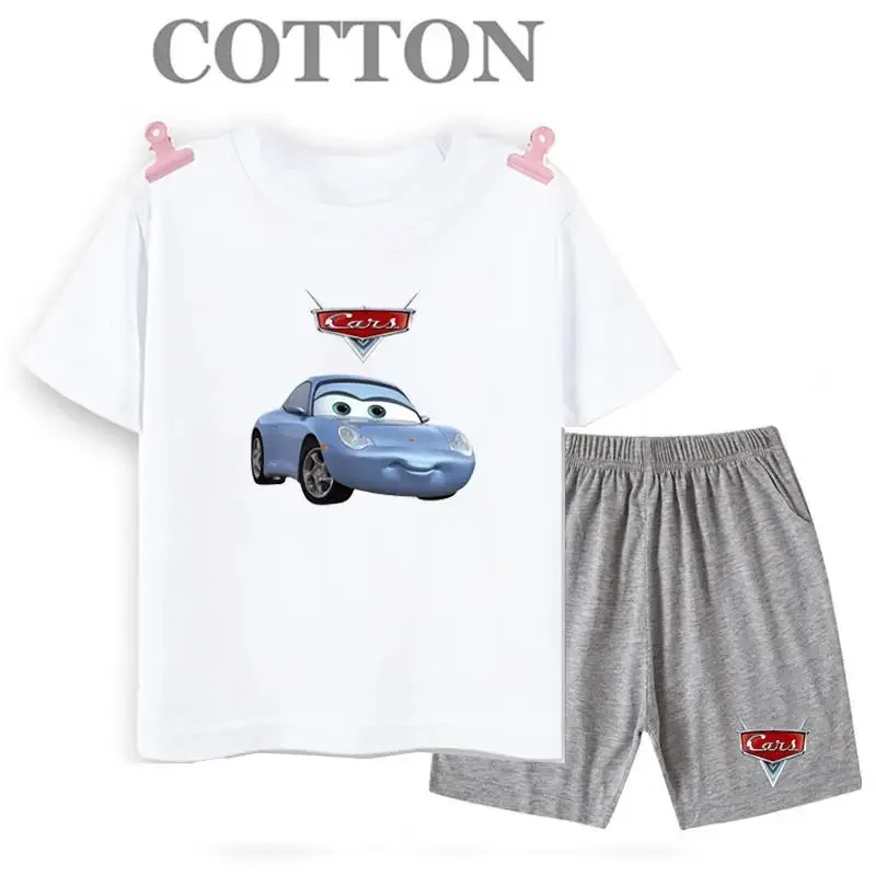 thumbnail image 1 of Conjunto de camiseta y pantalones cortos de verano para niños, camiseta de algodón de manga corta con dibujos de coches y pantalones, conjunto de 2 piezas, ropa para niñas y niños, conjunto para bebés, 1 of 5