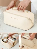 Grand sac à cosmétiques de voyage pour femmes, organisateur de maquillage en cuir, trousse de toilette féminine, trousse de maquillage, pochette de rangement, boîte de luxe pour dames 5