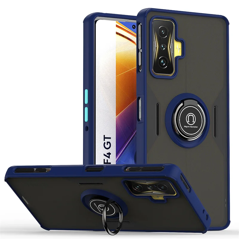 Shockproof Armor Matte Case with Magnetic Holder Ring Stand