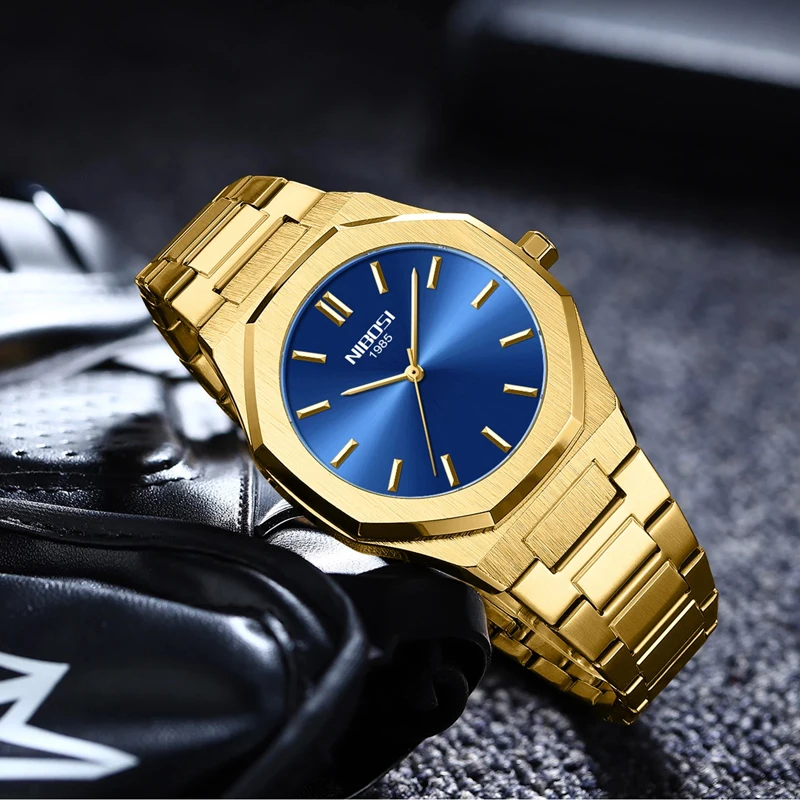 NIBOSI Business Mens Watches Top Brand Luxury Stainless Steel Gold Strap Waterproof Fashion Quartz Watch Men Relogio Masculino
